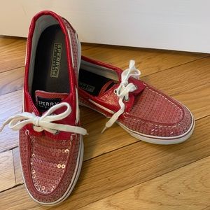 Red Sequin Sperry Top Siders Size 7